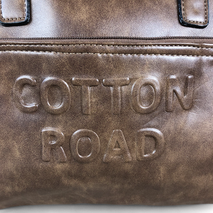 BROWN EMBOSSED PU Leather Cotton Road Handbag