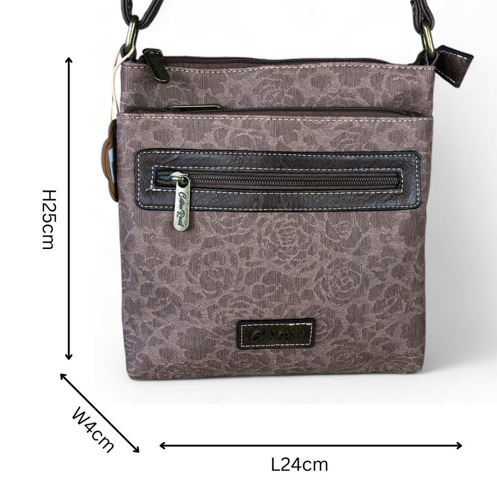 BROWN FLORAL Printed PU Leather Cotton Road Sling Bag