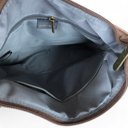 BROWN FLORAL Printed PU Leather Cotton Road Sling Bag