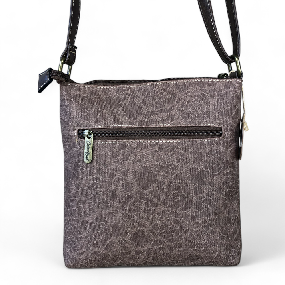 BROWN FLORAL Printed PU Leather Cotton Road Sling Bag