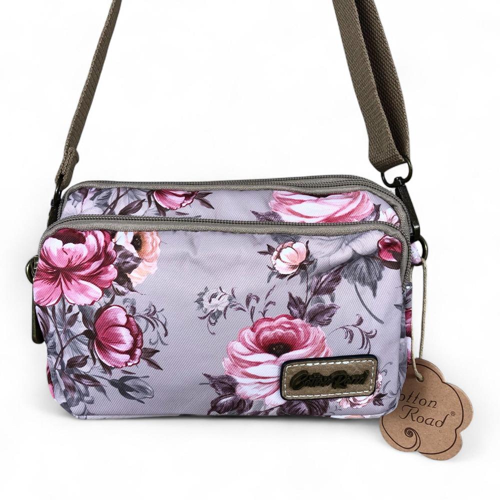 BROWN Floral Cotton Road Canvas Mini Sling Bag