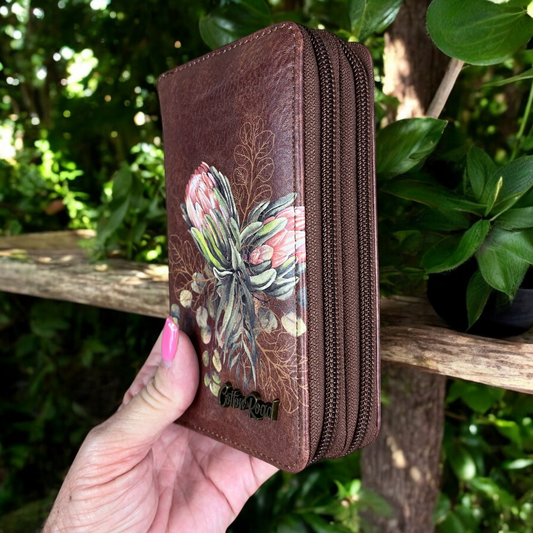 BROWN Medium Cotton Road PU Leather Wallet with PROTEA