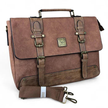 BROWN PU Leather 15'6 Cotton Road Laptop Bag with BUCKLE detailing
