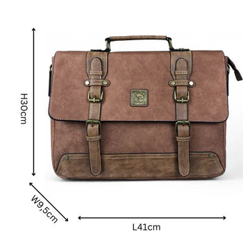 BROWN PU Leather 15'6 Cotton Road Laptop Bag with BUCKLE detailing