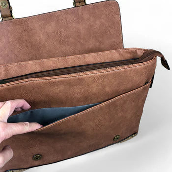 BROWN PU Leather 15'6 Cotton Road Laptop Bag with BUCKLE detailing