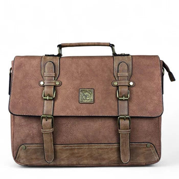 BROWN PU Leather 15'6 Cotton Road Laptop Bag with BUCKLE detailing