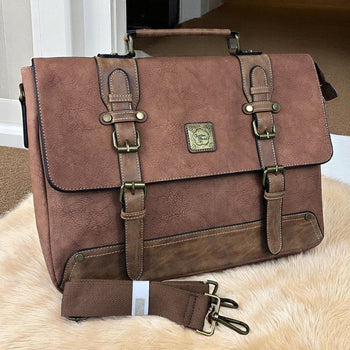 BROWN PU Leather 15'6 Cotton Road Laptop Bag with BUCKLE detailing
