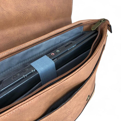 BROWN PU Leather 15'6 Cotton Road Laptop Bag with STRAP detailing