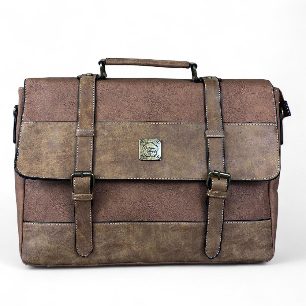 BROWN PU Leather 15'6 Cotton Road Laptop Bag with STRAP detailing