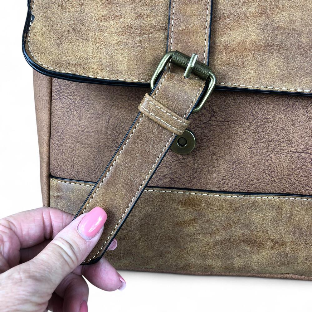 BROWN PU Leather 15'6 Cotton Road Laptop Bag with STRAP detailing