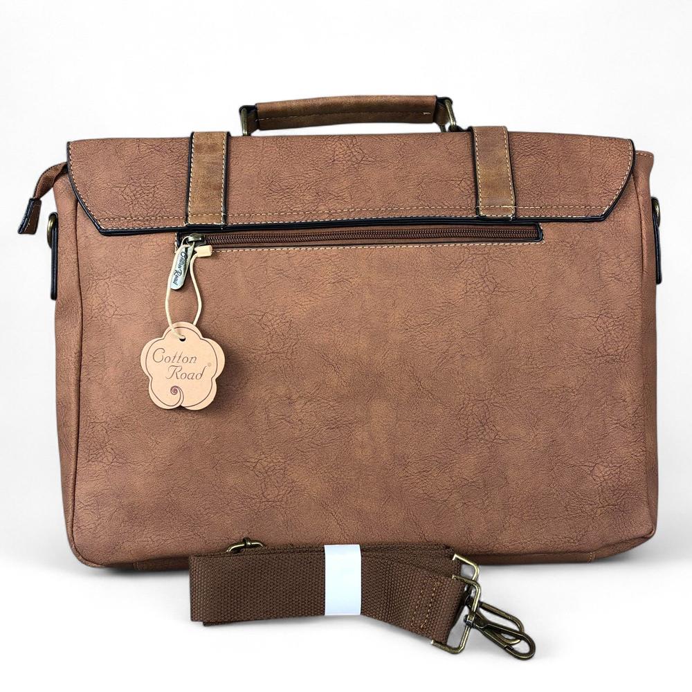 BROWN PU Leather 15'6 Cotton Road Laptop Bag with STRAP detailing