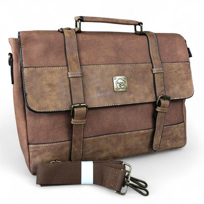 BROWN PU Leather 15'6 Cotton Road Laptop Bag with STRAP detailing