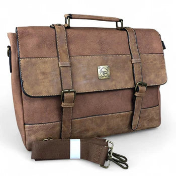 BROWN PU Leather 15'6 Cotton Road Laptop Bag with STRAP detailing