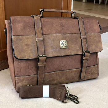 BROWN PU Leather 15'6 Cotton Road Laptop Bag with STRAP detailing