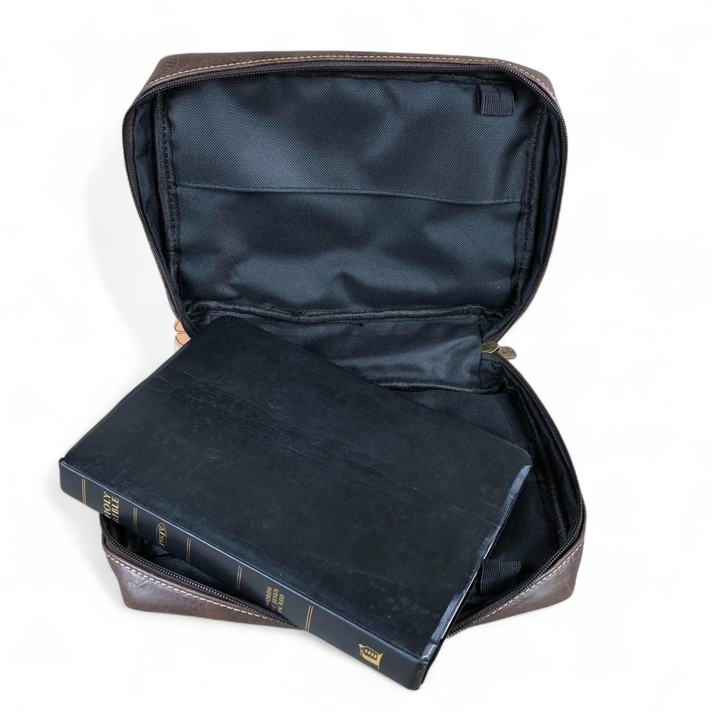 BROWN PU Leather Cotton Road BIBLE Cover Bag