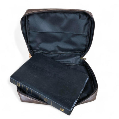 BROWN PU Leather Cotton Road BIBLE Cover Bag