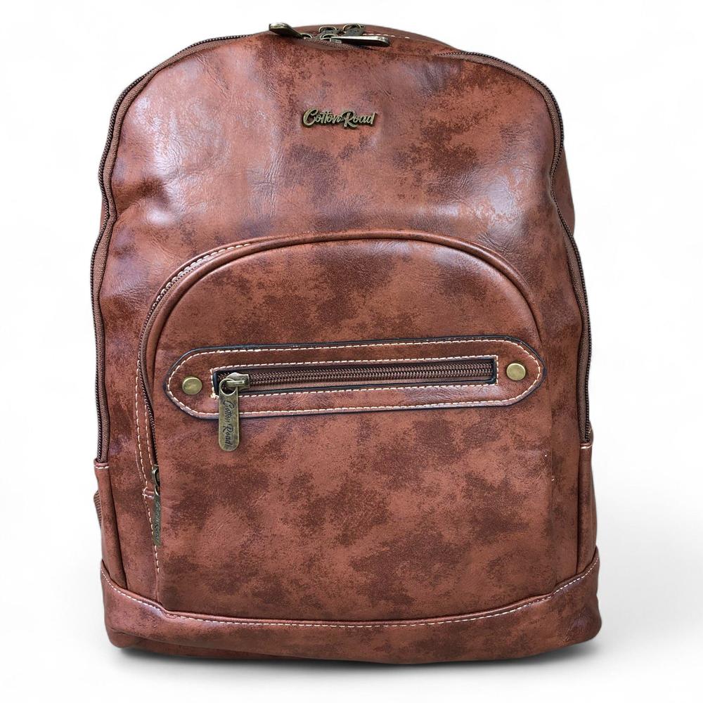 BROWN PU Leather Cotton Road Backpack