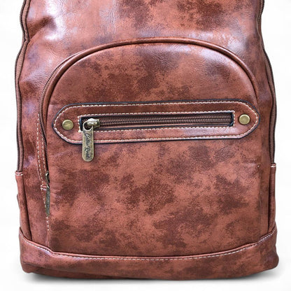 BROWN PU Leather Cotton Road Backpack front detail