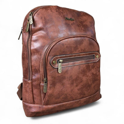 BROWN PU Leather Cotton Road Backpack front view