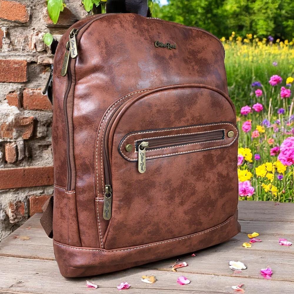 BROWN PU Leather Cotton Road Backpack