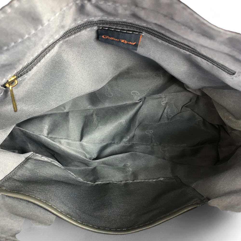 BROWN PU Leather Cotton Road Handbag with EMBOSSED FLOWERS