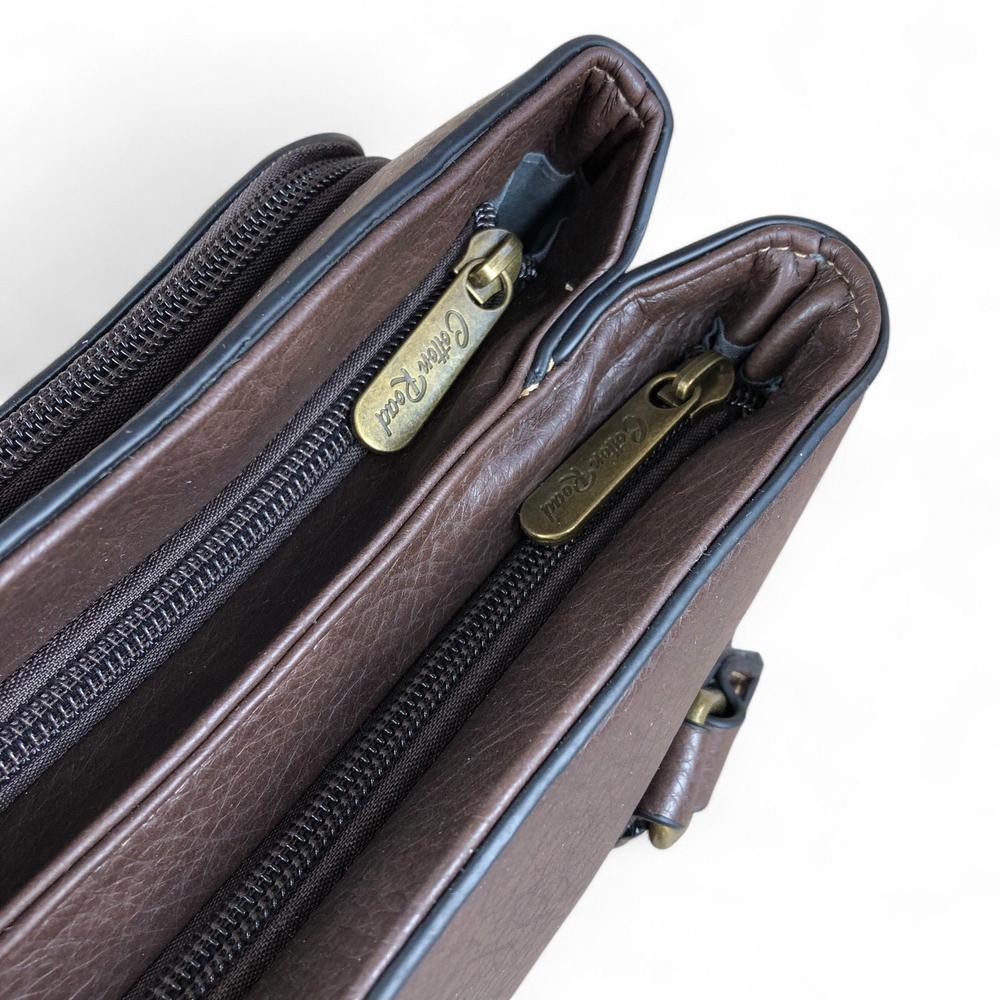 BROWN PU Leather Cotton Road Handbag with EMBOSSED Panel