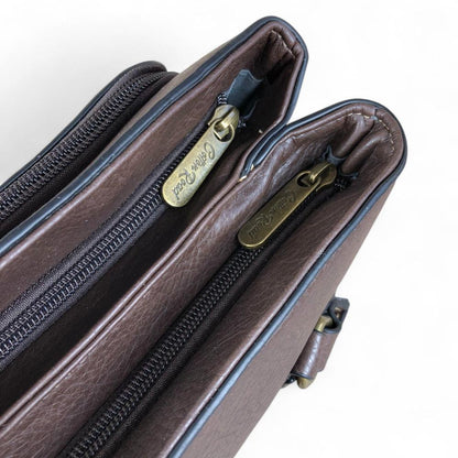 BROWN PU Leather Cotton Road Handbag with EMBOSSED Panel