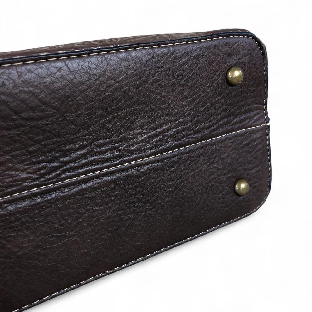 BROWN PU Leather Cotton Road Handbag with EMBOSSED Panel