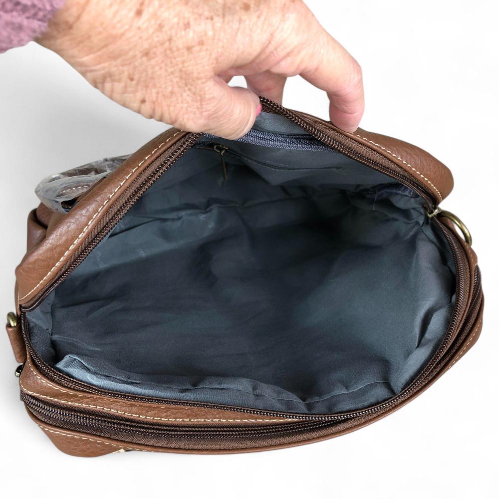 BROWN PU Leather Cotton Road Handbag with LEOPARD PRINT