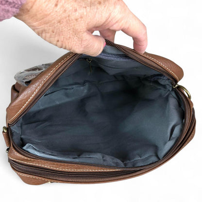 BROWN PU Leather Cotton Road Handbag with LEOPARD PRINT