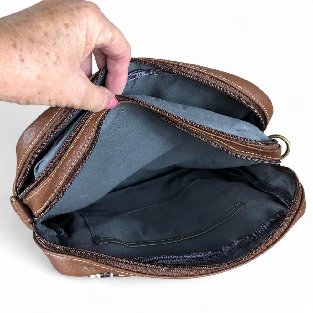 BROWN PU Leather Cotton Road Handbag with LEOPARD PRINT