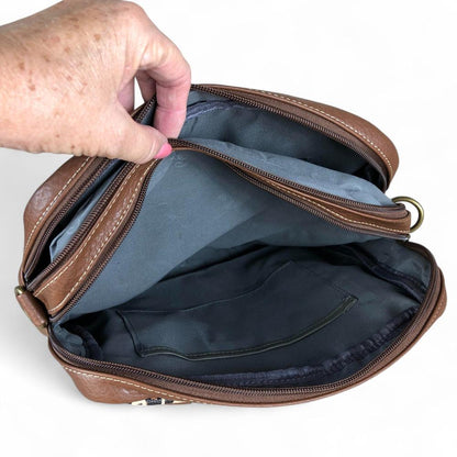 BROWN PU Leather Cotton Road Handbag with LEOPARD PRINT