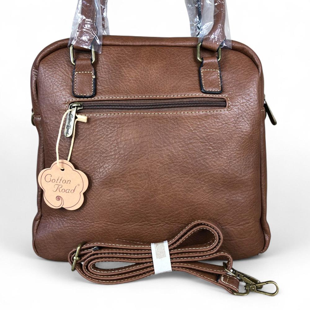 BROWN PU Leather Cotton Road Handbag with LEOPARD PRINT