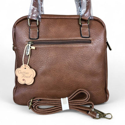 BROWN PU Leather Cotton Road Handbag with LEOPARD PRINT