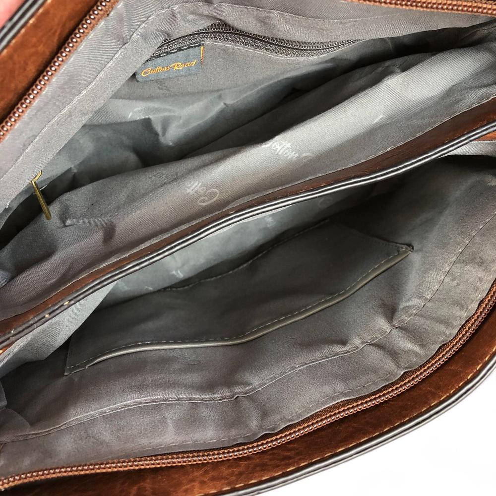 BROWN PU Leather Cotton Road Handbag with PROTEA