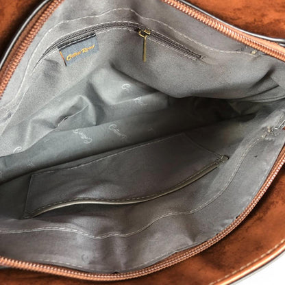 BROWN PU Leather Cotton Road Handbag with STUDDS