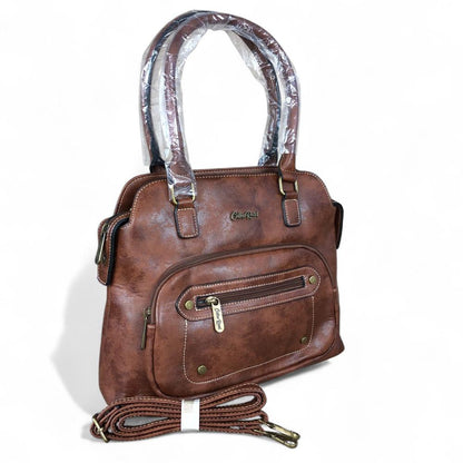 BROWN PU Leather Cotton Road Handbag with STUDDS