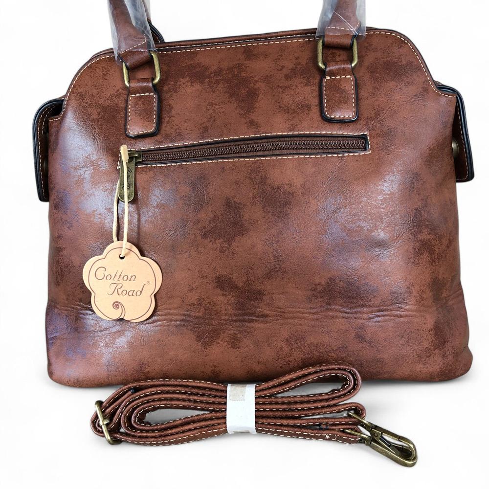 BROWN PU Leather Cotton Road Handbag with STUDDS
