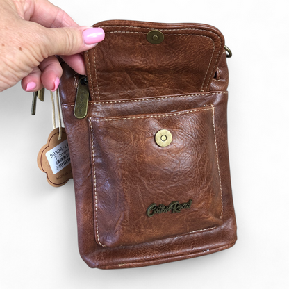 BROWN PU Leather Cotton Road Mini Sling Bag