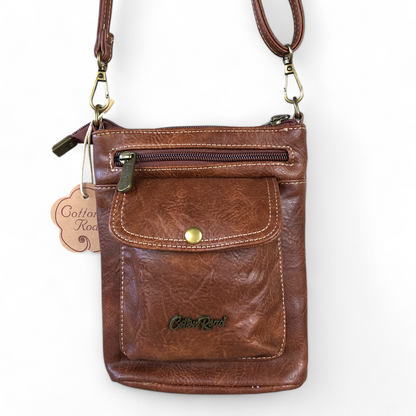 BROWN PU Leather Cotton Road Mini Sling Bag