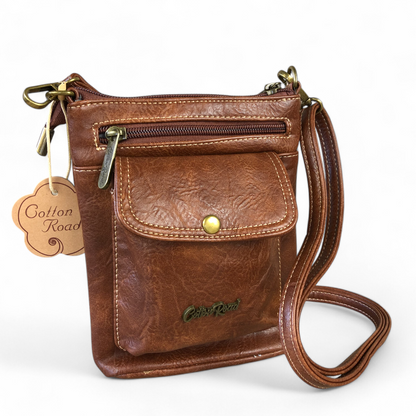 BROWN PU Leather Cotton Road Mini Sling Bag