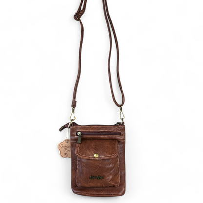 BROWN PU Leather Cotton Road Mini Sling Bag