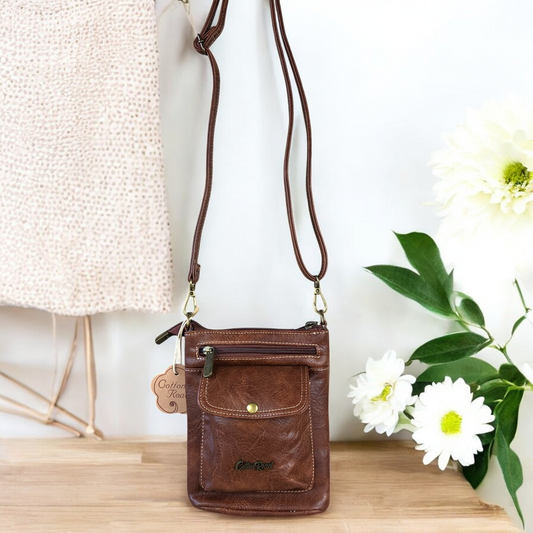 BROWN PU Leather Cotton Road Mini Sling Bag