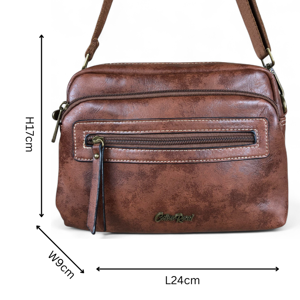 BROWN PU Leather Cotton Road Sling Bag