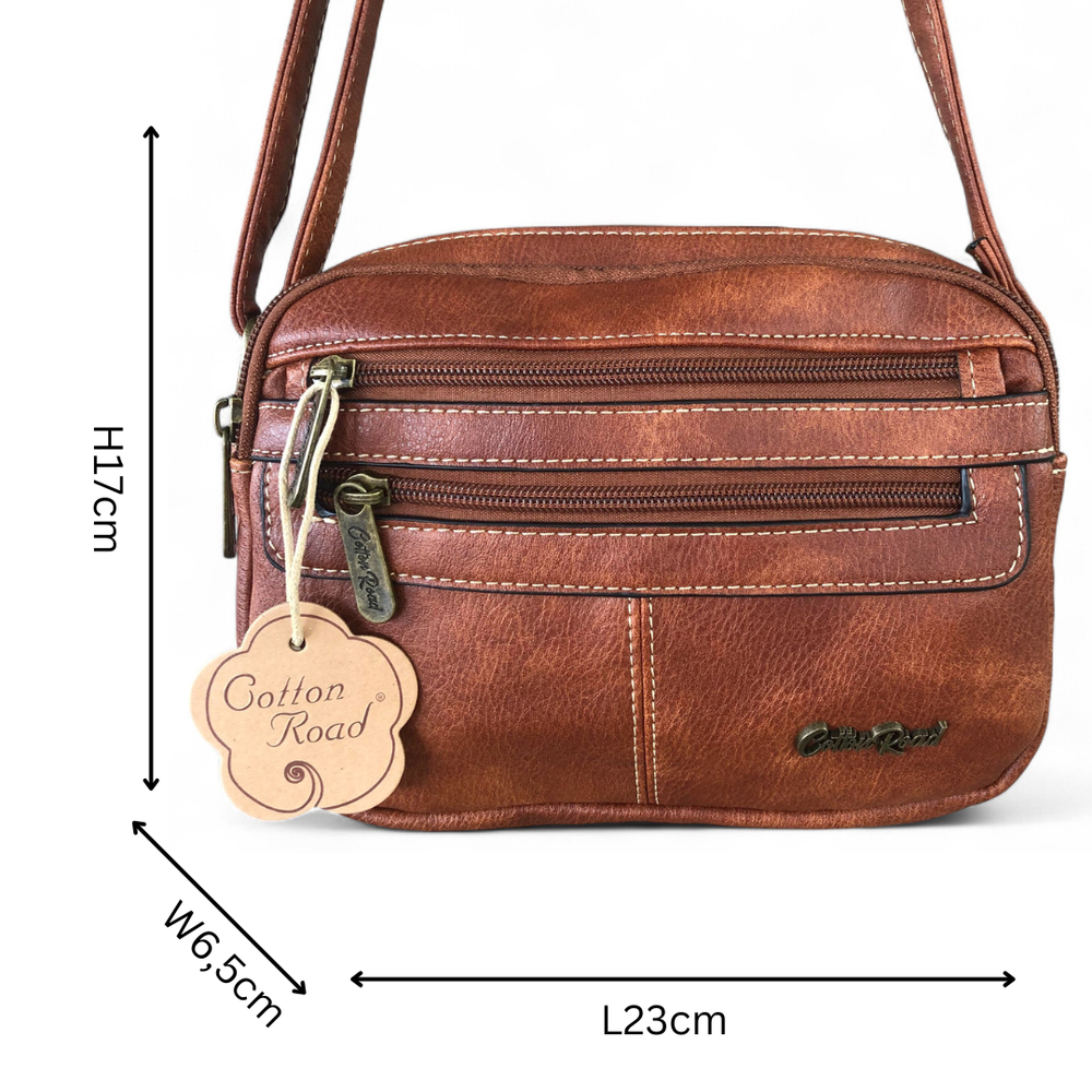 BROWN PU Leather Cotton Road Sling Bag