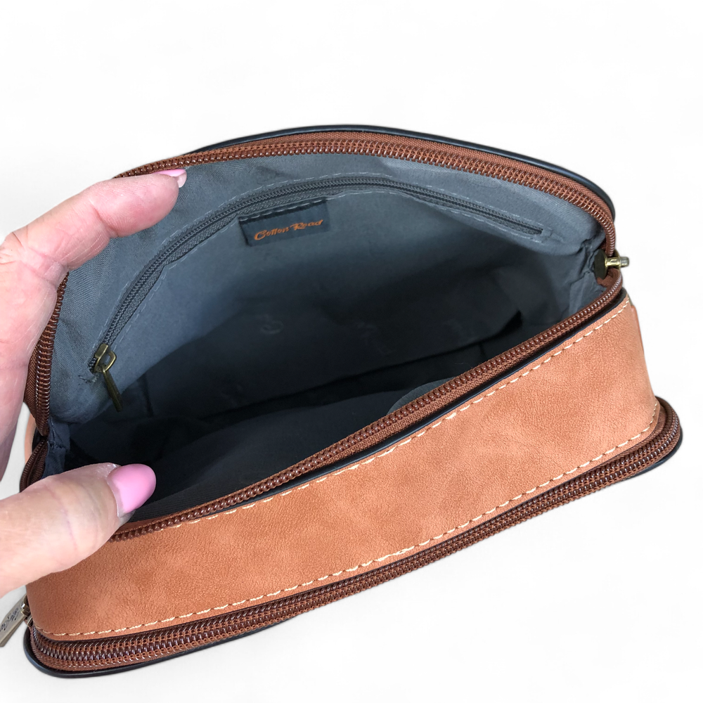 BROWN PU Leather Cotton Road Sling Bag