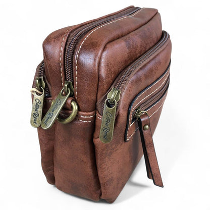 BROWN PU Leather Cotton Road Sling Bag