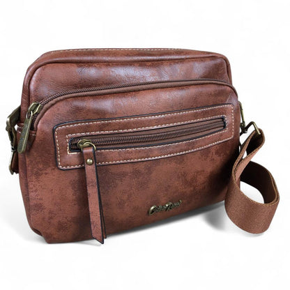 BROWN PU Leather Cotton Road Sling Bag