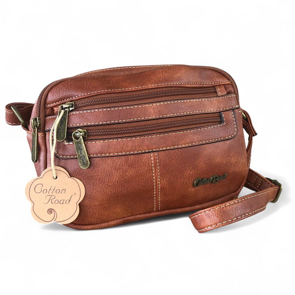 BROWN PU Leather Cotton Road Sling Bag