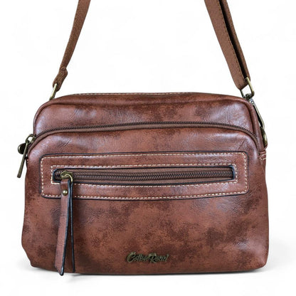 BROWN PU Leather Cotton Road Sling Bag